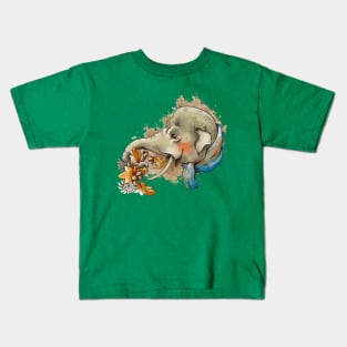 elephant holding floral branch Kids T-Shirt